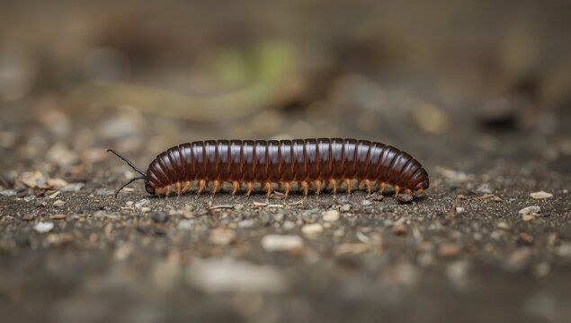 Close-up of a millipede crawling on a damp surface