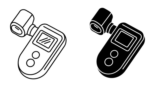 Breathalyzer Icon: A digital breathalyzer, depicted in both outline and solid black styles, ready for use in testing sobriety or checking alcohol levels.