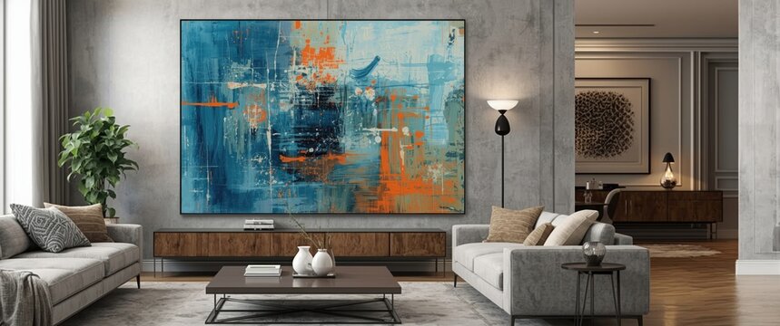 Surreal abstract oil artwork with vibrant impressionist colors and unique hand drawn texture for wall decoration