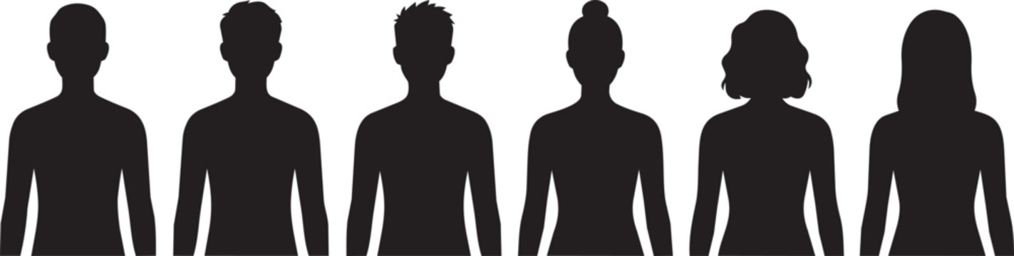 Diverse group silhouettes against white background symbolizing unity and community spirit