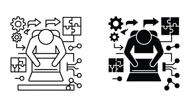 Data analysis and system development process infographic icon set with analysis