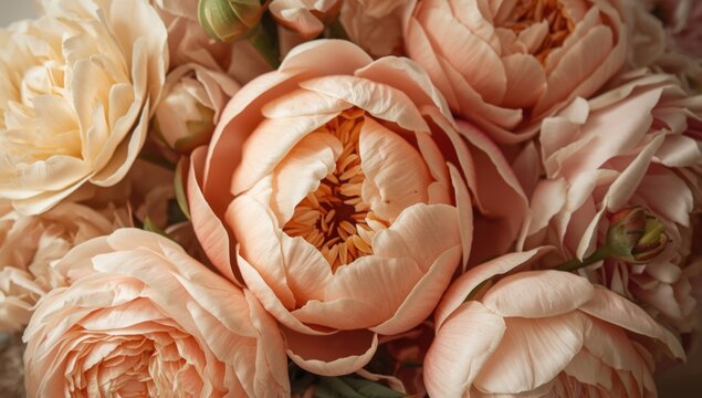 Subtle peach peony floral composition suited for greeting card enhancements