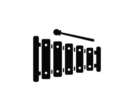 PrintTitle: Xylophone percussion musical instrument bar frame with mallet icon