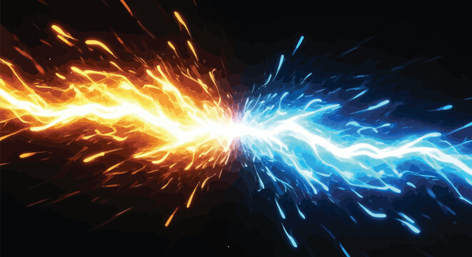Electricity, Lightning, Orange Blue Energy, Abstract Vector Graphic