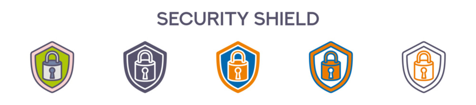Security Shield Element For Design Graphic - Multi Styles. Vector Illustration Of Two Colored And Black. Multiple Icons Designs Can Be Used For Mobile, Ui, Web 