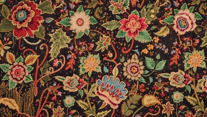 Fototapeta premium Mughal style ornamental embroidery highlighting rich colorful floral elements