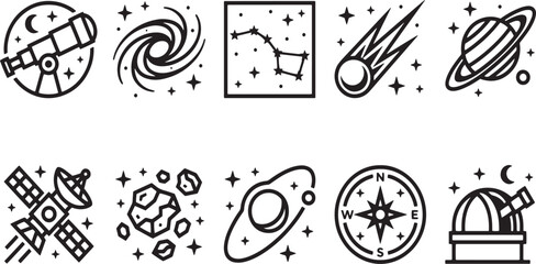 Cosmos and universe outline icon collection for science education © RASHEDUL