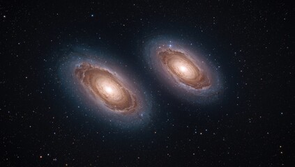 Fototapeta premium View of binary spiral galaxies rotating in a bright starry expanse