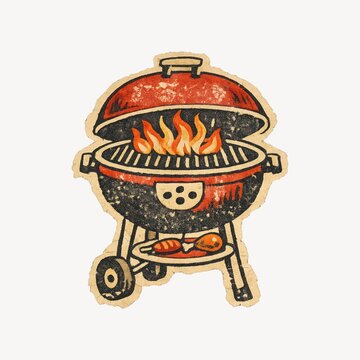 Vintage grill illustration with flames.