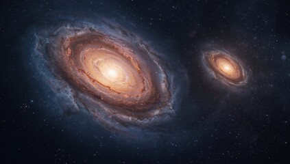 Fototapeta premium two spiraling galaxies glowing softly in the dark sky