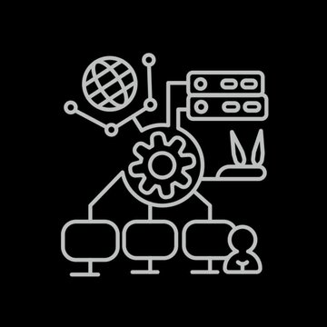 Modern dark style Hardware network router device configuration settings animated icon. Outline symbol for IT setup adjustment, script deploy, and admin engineering dashboard.