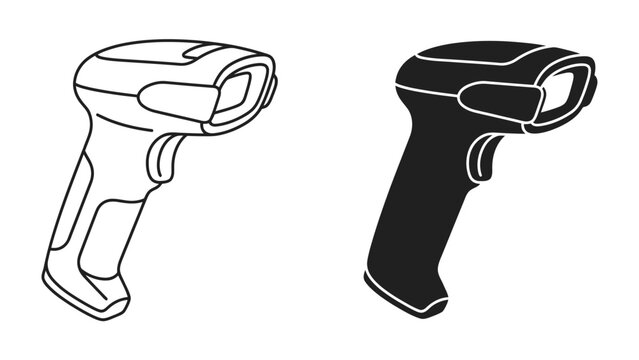 Barcode Scanner Icons: A set of two barcode scanners, one outlined and one silhouetted, representing technology and data capture.