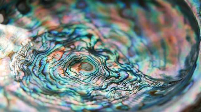 Iridescent abalone shell interior texture with vibrant swirling colors