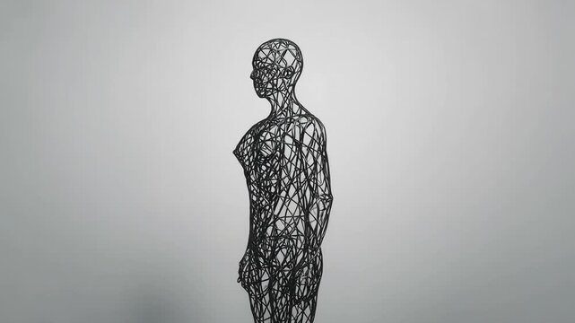 Abstract black wireframe human sculpture on gray background modern art concept