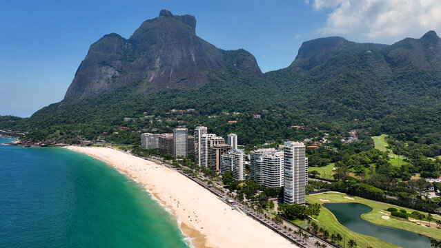 Sao Conrado Beach In Downtown Rio De Janeiro Rio De Janeiro Brazil. Breathtaking Aerial View Of A Lush Tropical Coastline Scenery. Paradise Skyline Grateful Vibrant. Paradise Sea.