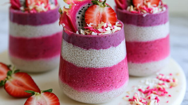 dragon fruit and coconut chia pudding parfait healthy dessert