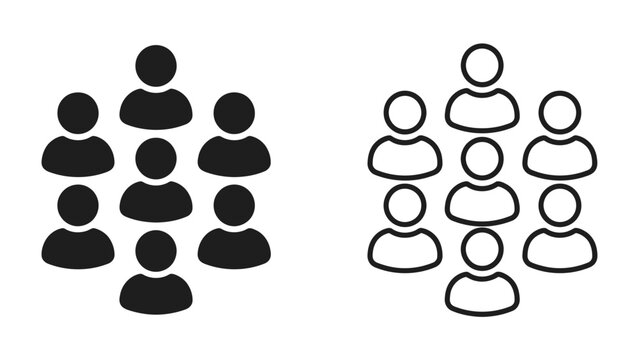 Group of People Iconography: Two simplified icons depicting a group of people, one solid black and the other outlined, symbolizing community or teamwork.