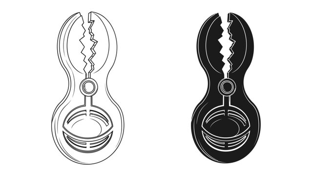 Nutcracker Tool: A stylized illustration of a nutcracker tool in both outline and silhouette form, showcasing its intricate design and functionality for cracking nuts.