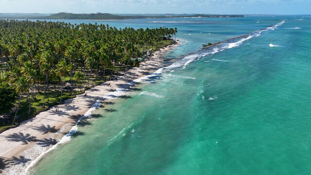 Carneiros Beach In Tamandare Pernambuco Brazil. Aerial View Of Stunning Beach With Crystal Clear Waters. Shore Clouds Sky Beach Sea. Shore Beach Scenic Coastline. Tamandare Pernambuco.