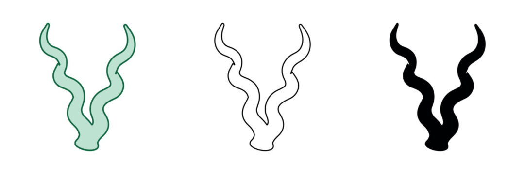 Stylized illustration of kudu horns in three distinct graphic styles