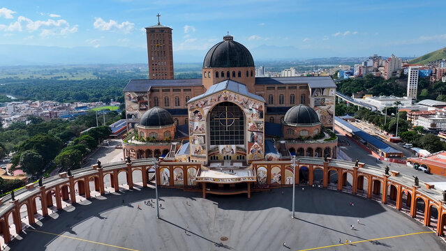 Shrine Of Our Lady Aparecida At Aparecida In Sao Paulo Brazil. Religious Temple Scenery. Cultural Heritage. Aparecida At Sao Paulo Brazil. Catholic Shrine Skyline. Religion Background.