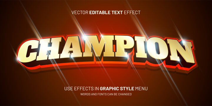 Golden 3D soccer champion text effect font. Red gold black bold football league typography design template vector. Editable gym fitness boxing tournament match headline banner.