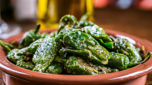 vibrant spanish pimientos de padron food photography