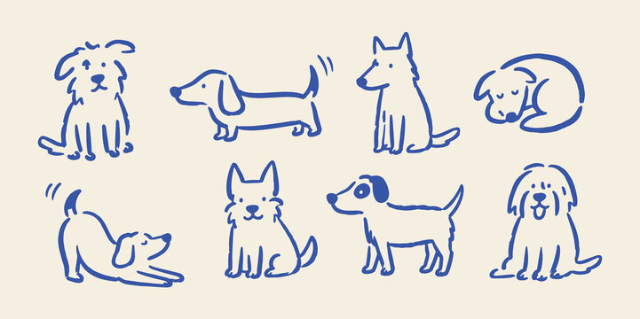 Dog Breeds Doodle Set Vector Illustration