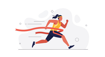 Fototapeta premium Woman Runner Crosses Finish Line, Victory and Achievement Concept