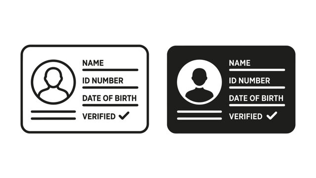 ID Card Icon: A clean, modern graphic representing an identification card with fields for name, ID number, and date of birth, accompanied by a verification checkmark.