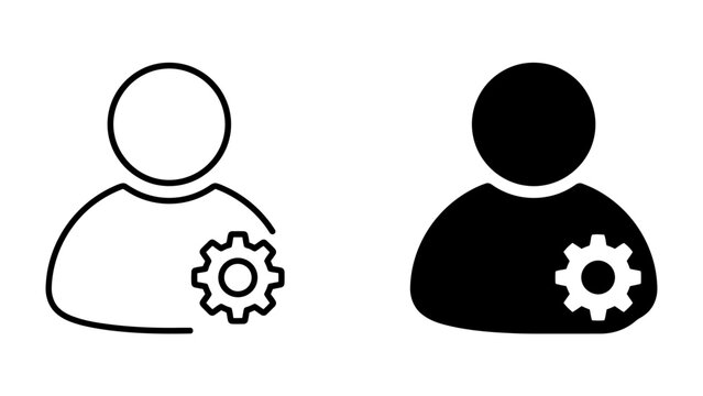 User Profile Settings Icon: Two icons representing a user profile with a gear symbol, indicating settings or configuration options. One icon is outlined, and the other is filled, offering a clean.