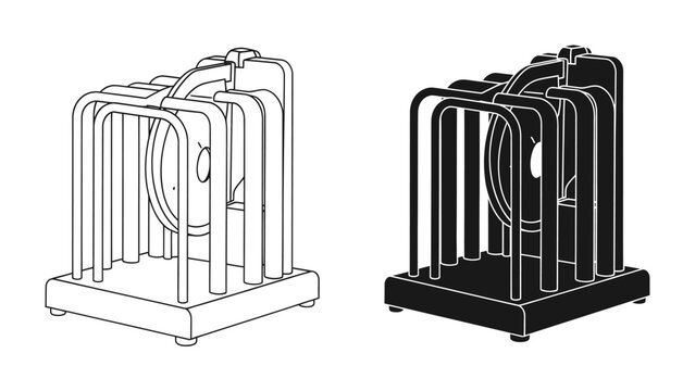 Retro Stereo System Line Art: A minimalist line art representation of a vintage stereo system, showcasing its classic design in both outline and silhouette forms.