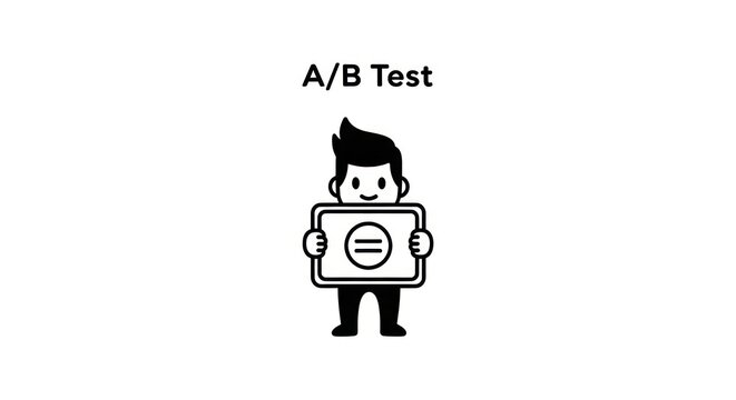 Cartoon man holding AB test sign.