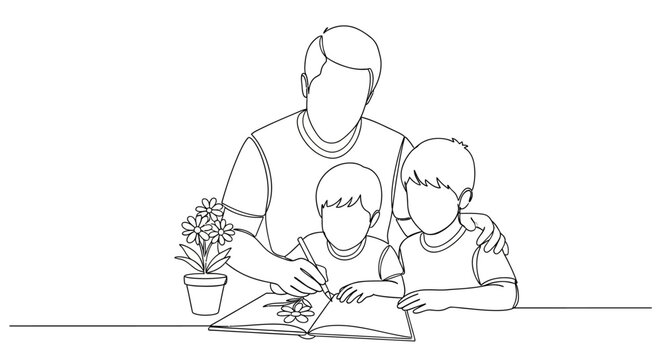 Family reading together at home with children.