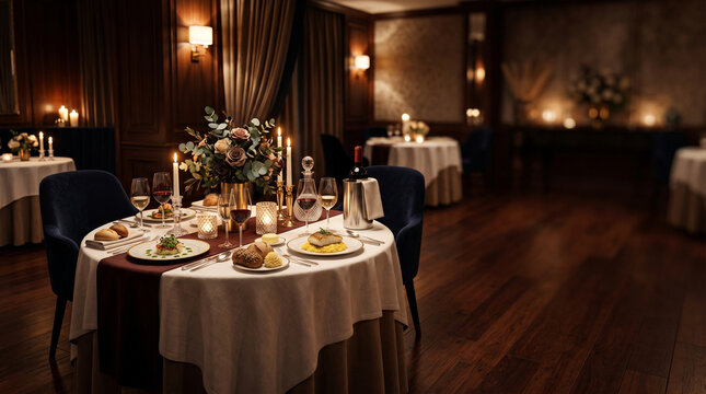 Exclusive private dining table setup in a luxury upscale restaurant.