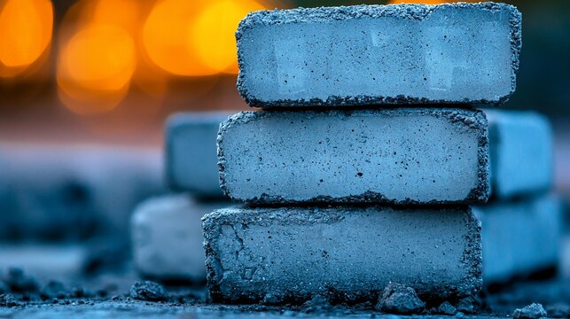 Stacked concrete blocks at construction site.