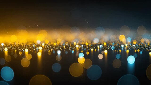 Abstract bokeh lights background with glowing yellow and blue orbs for festive and modern design