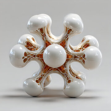 Futuristic abstract molecular sculpture design featuring glossy spheres interconnected organic network structure Images