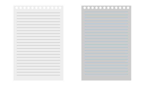 Notebook paper background, blank white worksheet exercise book, lined notebook paper, back to school vector design .Vector illustration .EPS 10 .