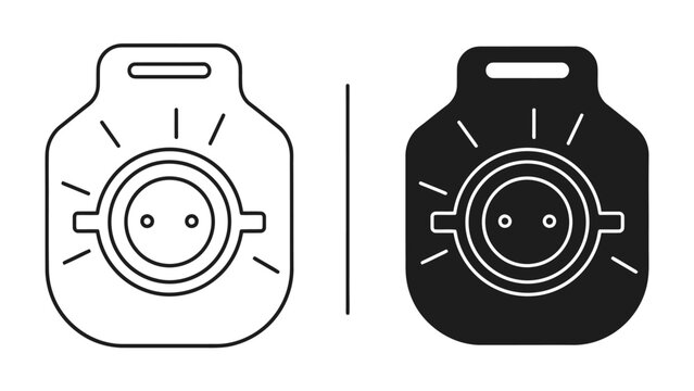 Two Outlet Icon Set: A graphic representation of electrical outlets in both outline and solid fill, symbolizing connectivity and power.