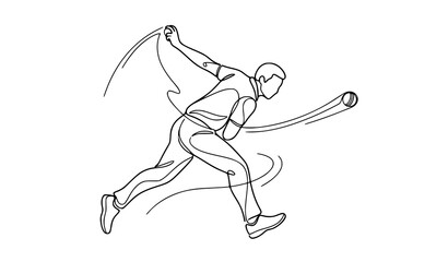 Fototapeta premium Minimal Line Art Athlete Throwing Hammer During Track and Field Sports Competition Dynamic Illustration