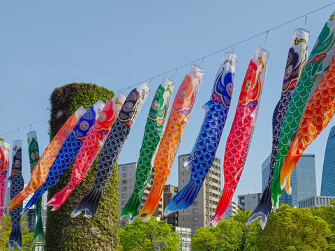 Koinobori (carp-shaped windsocks) traditionally flown in Japan