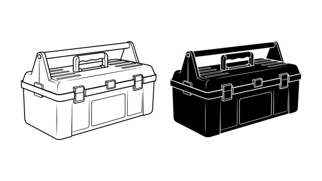 Toolbox Set: A classic toolbox, rendered in both outline and silhouette, ready for your next project. This versatile tool organizer is a symbol of readiness and DIY spirit.