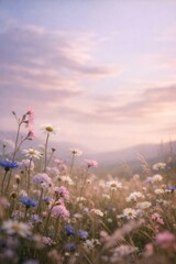 Naklejka premium Serene wildflower meadow at sunset.