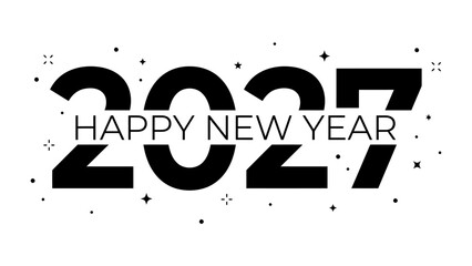 Obraz premium Happy New Year 2027: Bold typography featuring Happy New Year 2027 with scattered festive accents, signifying a fresh start and future celebrations.