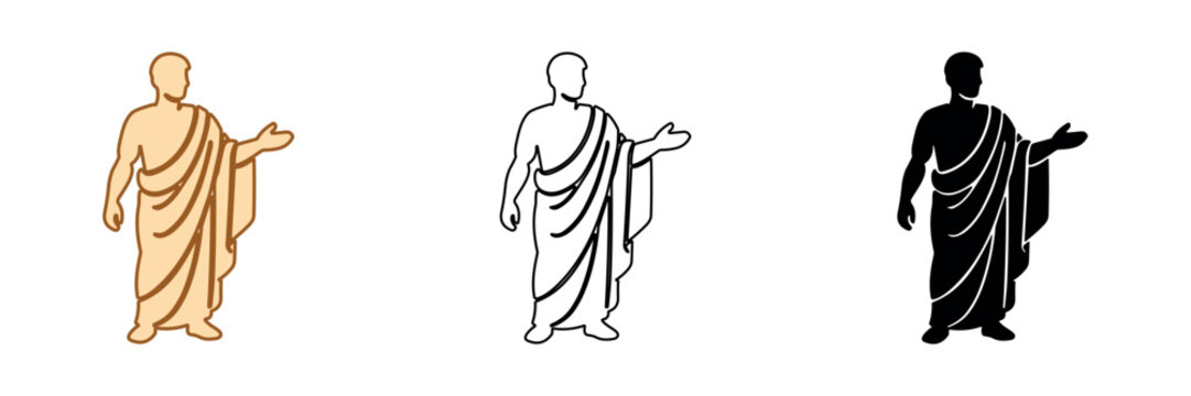 Ancient Greek philosopher or orator in toga gesturing with hand