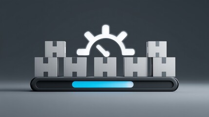 Obraz premium Fast Delivery Speedometer and Package Boxes on Progress Bar Optimizing Shipping Logistics Efficiency and E-Commerce Supply Chain Fulfillment