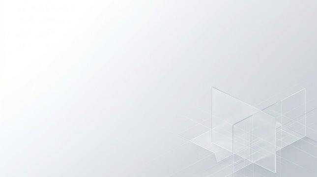 Minimal white corporate presentation background with subtle geometric glass shapes and clean copy space