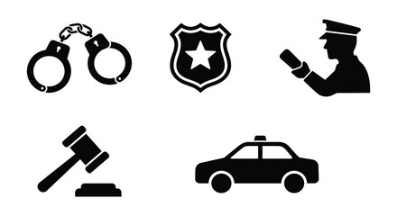 Law Enforcement Icons Featuring Handcuffs Badge And Police Car Silhouette © asma
