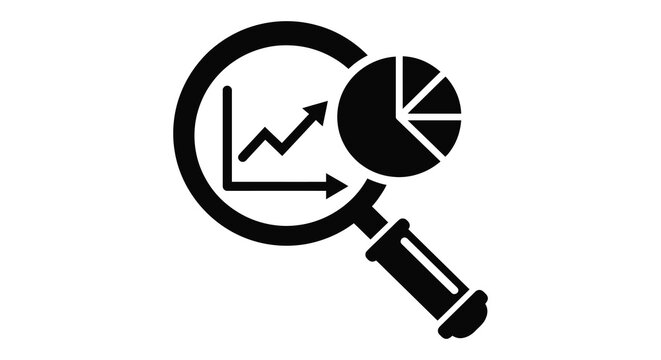 Graph and magnifying glass icon black silhouette